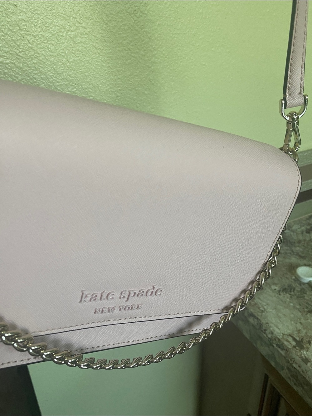 kate spade Pale Pink Saffiano Crossbody with Chain Strap